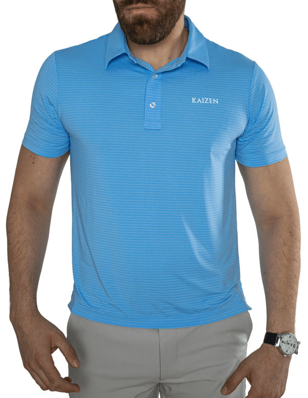 polo golf hombre Kaizen azul claro rayas