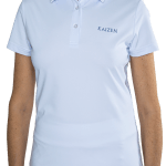 Polo de golf mujer blanco logo azul marino