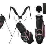 Bolsa de palos de golf impermeable, ligera, tripode de patas con 14 separadores profesional negro rosa