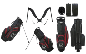 Bolsa de palos de golf impermeable, ligera, tripode de patas con 14 separadores profesional negro rojo