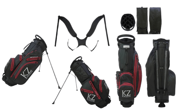 Bolsa de palos de golf impermeable, ligera, tripode de patas con 14 separadores profesional negro rojo